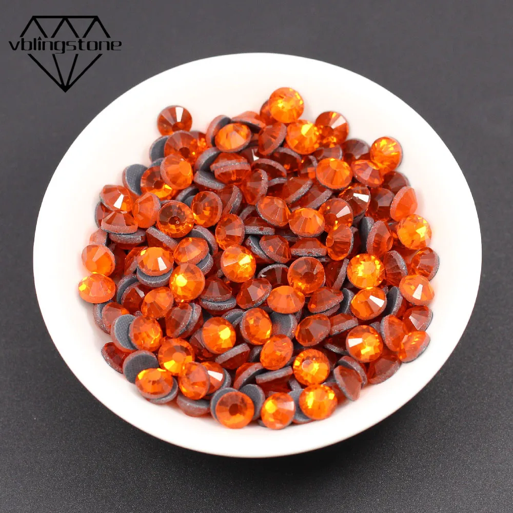Diamantes de imitación naranja Hotfix para planchar sobre cristal, gemas de espalda plana, Strass para ropa, SS6-SS30 de purpurina, decoración de tela