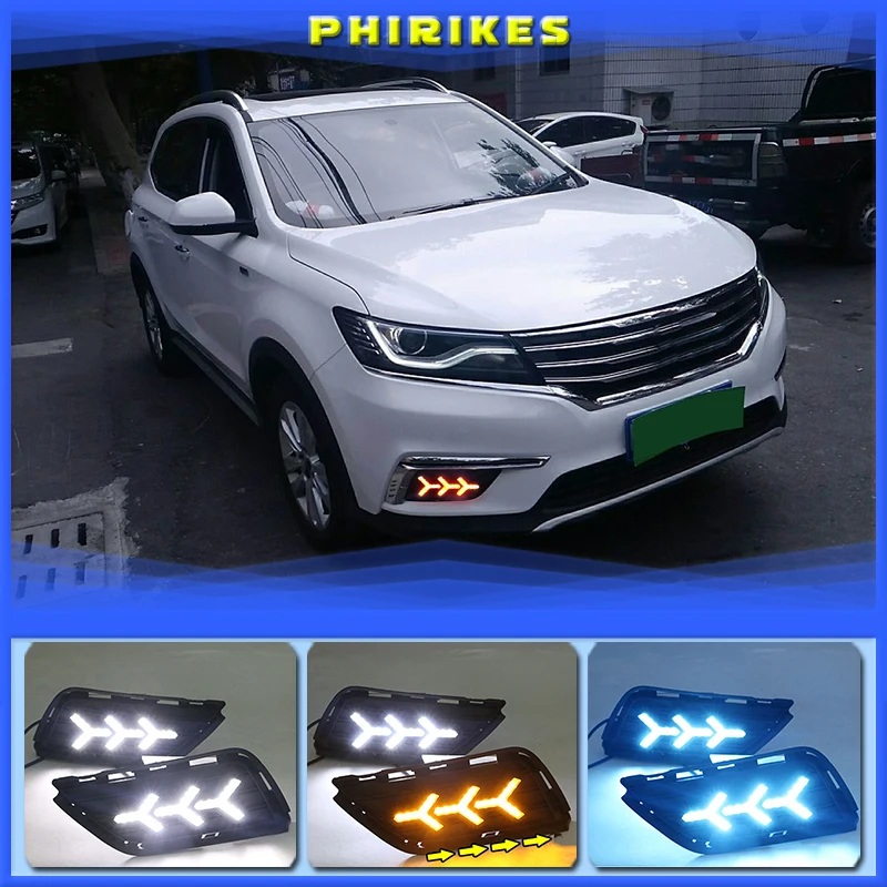 

For Roewe RX5 2016-2019 Daytime running lights LED DRL Fog lamp driving lights with Yellow Turn Signal Function