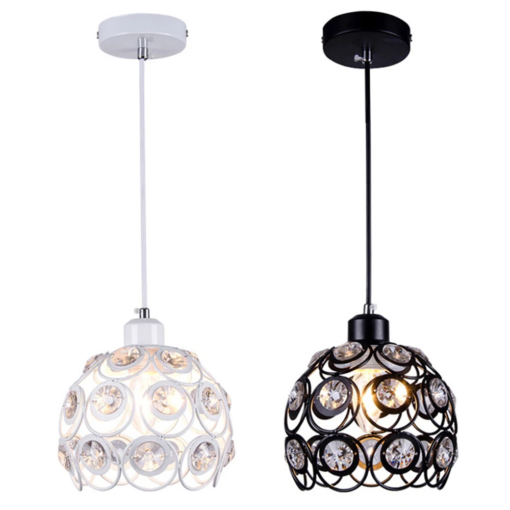 Modern Ceiling Light Chandelier Metal Crystal Shade E27, Pendant Lighting for Living Dining Room Bedroom Cafe Bar Black White