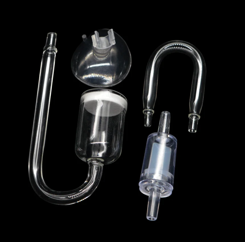 Aquarium Glass CO2 Diffuser Check Valve U Shape Glass Tube Suction Cup Kit For Fish Tank Aquarium Check Valve Set CO2 Atomizer