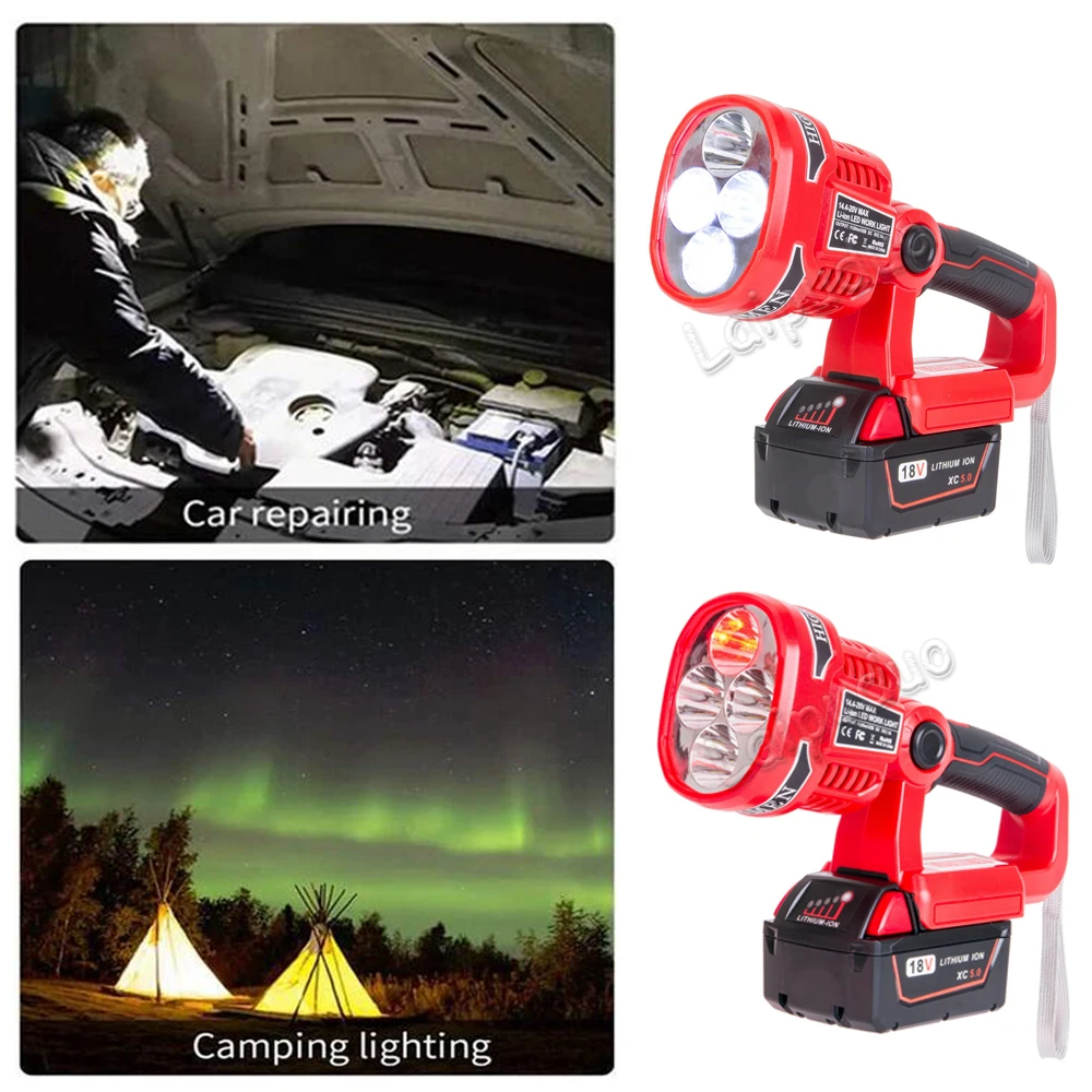 12W 18V LED Lamp Work Light for Milwaukee (NO Battery,NO Charger)Li-Ion Battery USB Outdoor Tools Flashlight