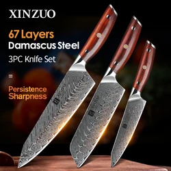 XINZUO 3PCS Kitchen Knives Sets VG10 Damascus Steel Santoku Kitchen Chef Knives Sharp Cleaver Slicing Knives Gift Knife Tools