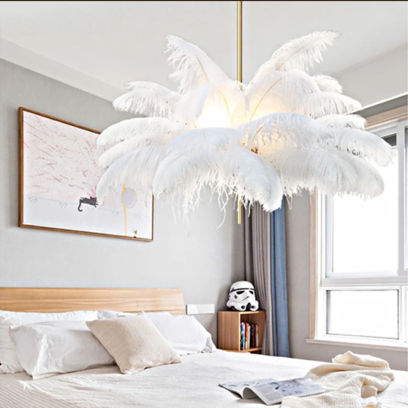 New Nordic Feather Pendant Lamp Romantic Fairy Ceiling Hanging Light for Children's Bedroom Dining Living Room Loft Home Decor