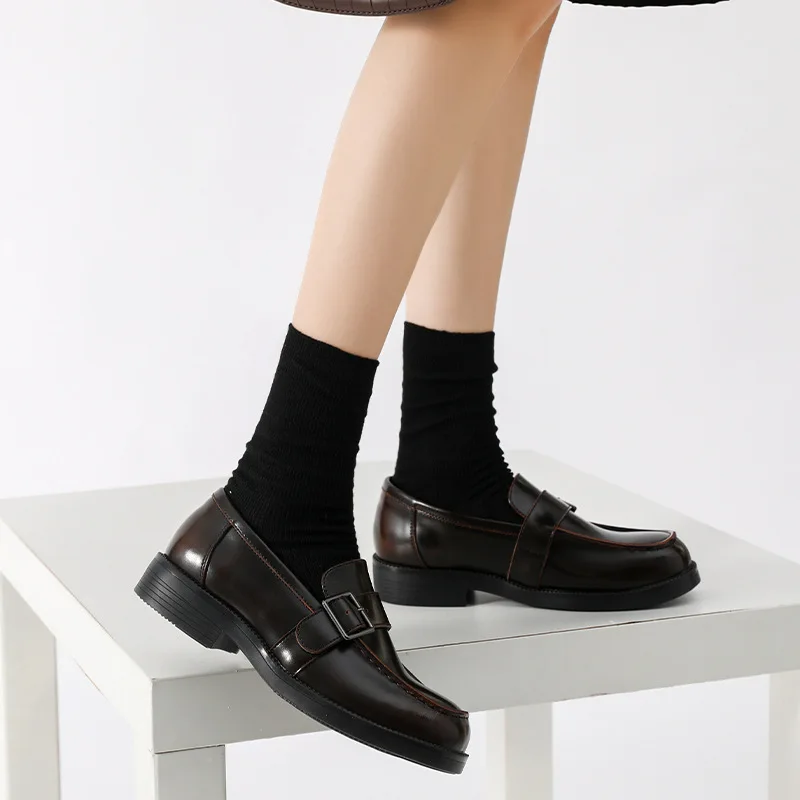 

2021 New Spring and Autumn College Style Single Shoes Japanese Soft Girl Mid-heel Round Toe JK Uniform Shoes Vintage Shoes