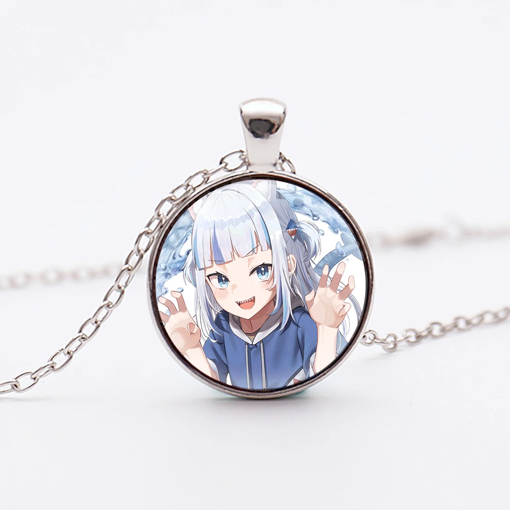 68 Style Youtuber Lovely Gawr Gura Silver Plated Pendant Vtuber Animation Game Black Necklace Anime Accessories Jewelry