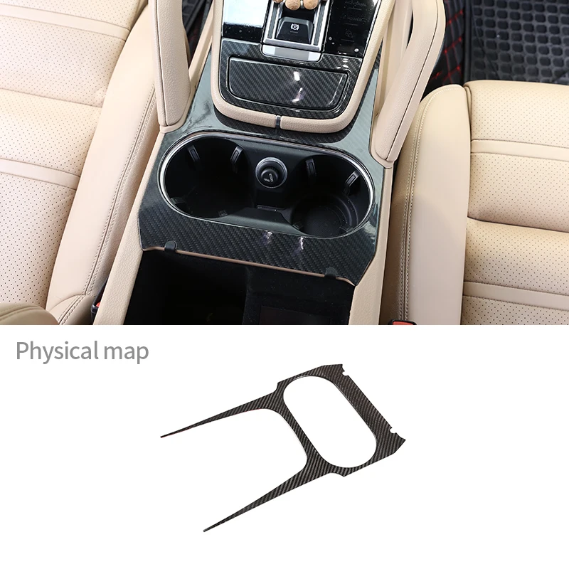 For Porsche Cayenne 2018-2020 Car In The Control Water Cup Holder Cover Trim Real Carbon Fiber Interior Protection Accessories