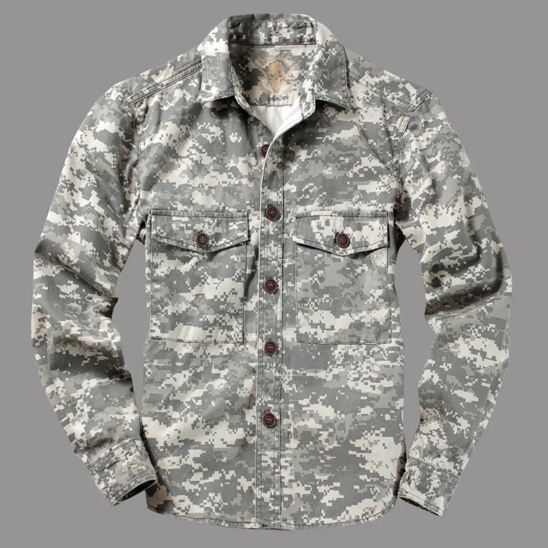 Men Outdoor Camouflage Military Uniform Shirt Breathable Wear-Resistant Cotton Cargo Shirt Climbing Traning Hunting Army Tops