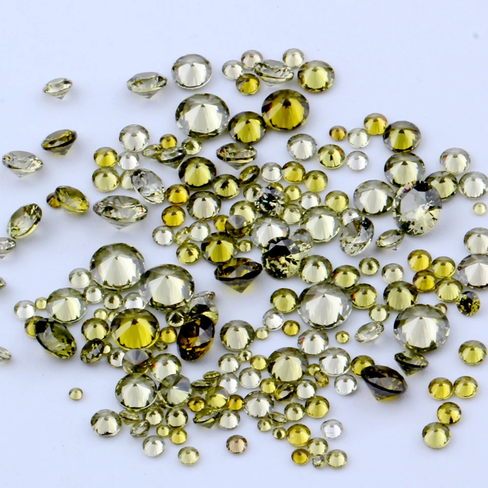 100pcs 1mm-4mm 5A And Mixed Sizes Round Beads Cut CZ Stone Brilliant Olive Color Cubic Zirconia Synthetic Gems stone