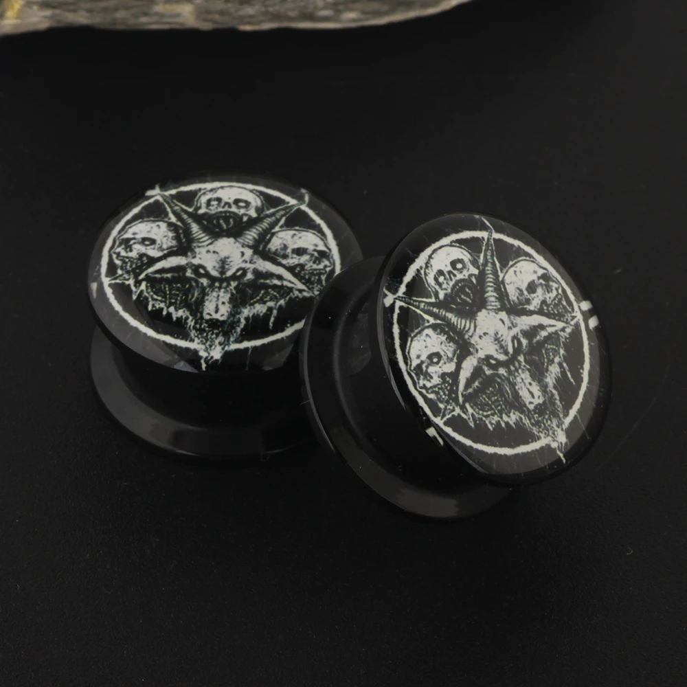 JUNLOWPY Black Acrylic Logo Ear Flesh Tunnels Screw Ear Gauges Plugs Expander Body Piercing Jewelry for Men and Women 160/320pcs