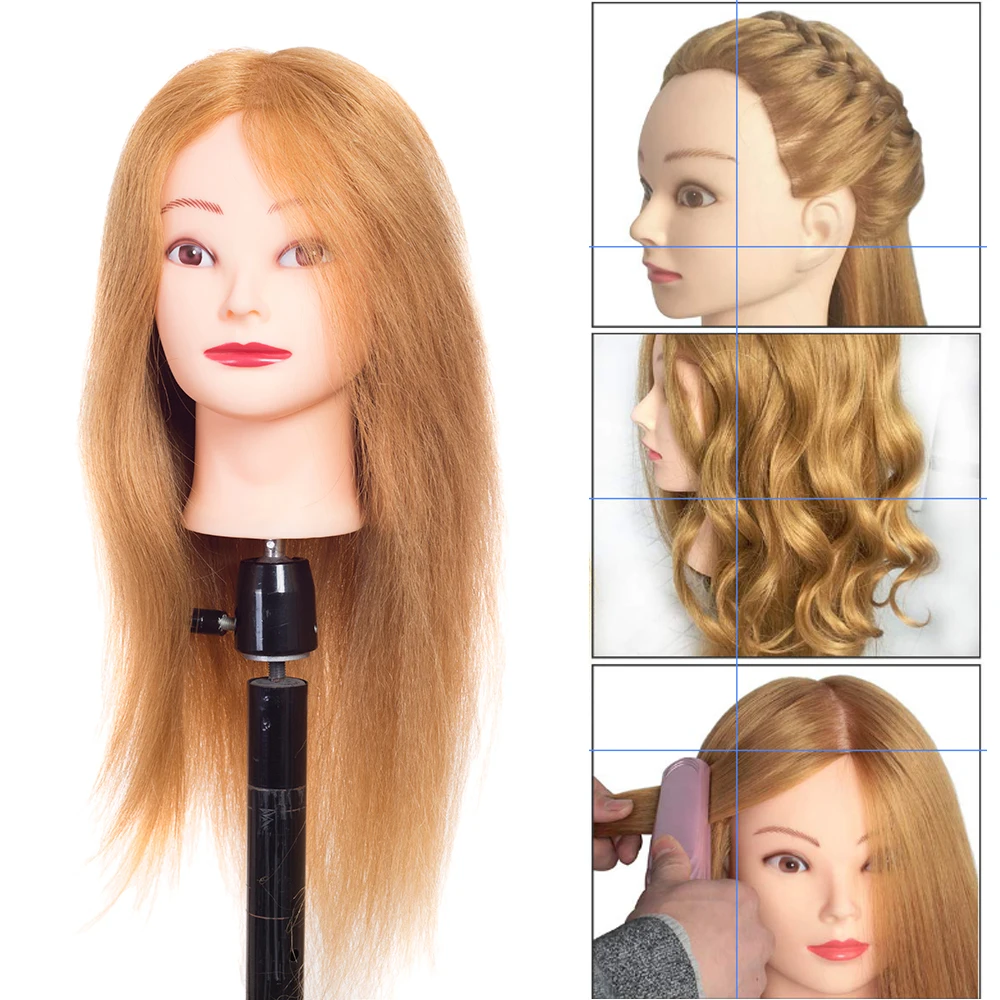 85% Real Human Hair Training Head for Dolls Hairstyles Braid Hairdressing Mannequin Heads 60cm Stand For Hairdressers