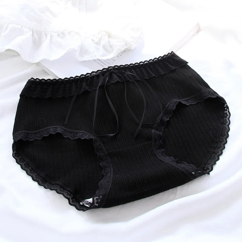 2021 New Women\'s Underwear Sexy Lace Panties Girl Bow Comfortable Briefs Middle Waist Seamless Underpants Female Lingerie