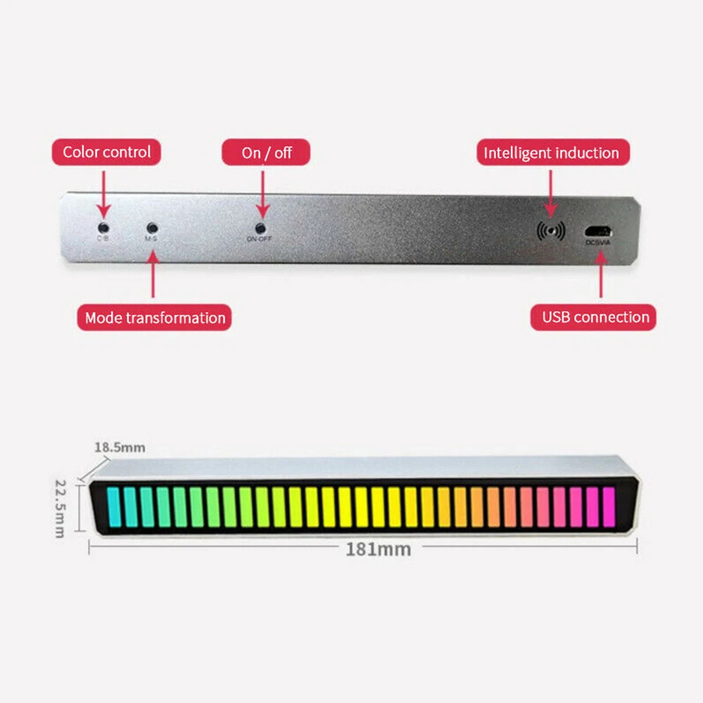 RGB Sound Control LED Light, Voice Activated Rhythm Lights, App Control, Pickup, Color, Ambient Light Bar, Music