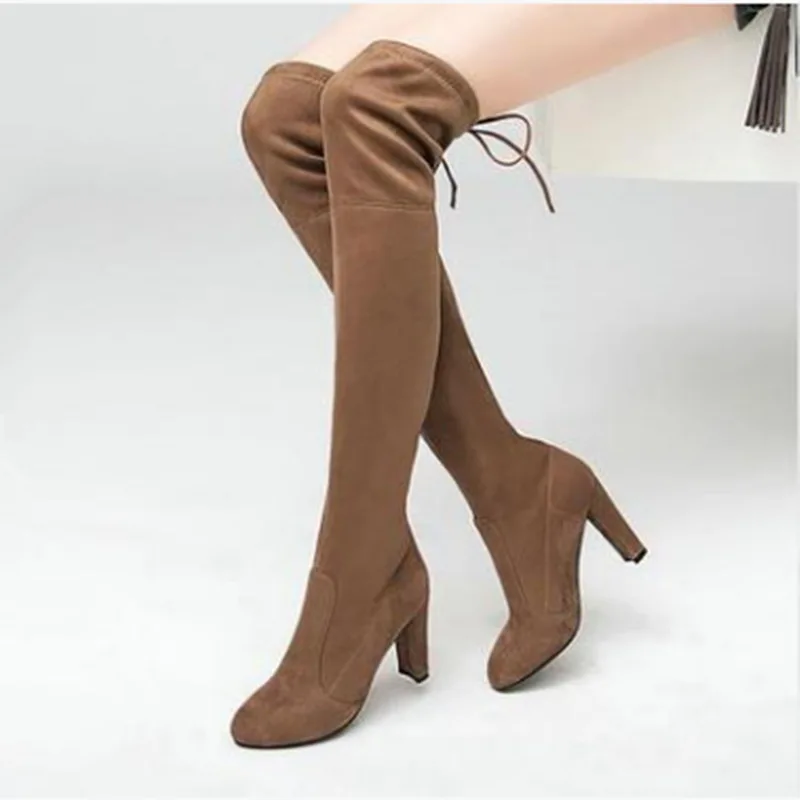 New Women Boot Fashion Suede Women Over The Knee Boot Lace Up Sexy High Heels Shoes Woman Slim Thigh High boot Women fr5