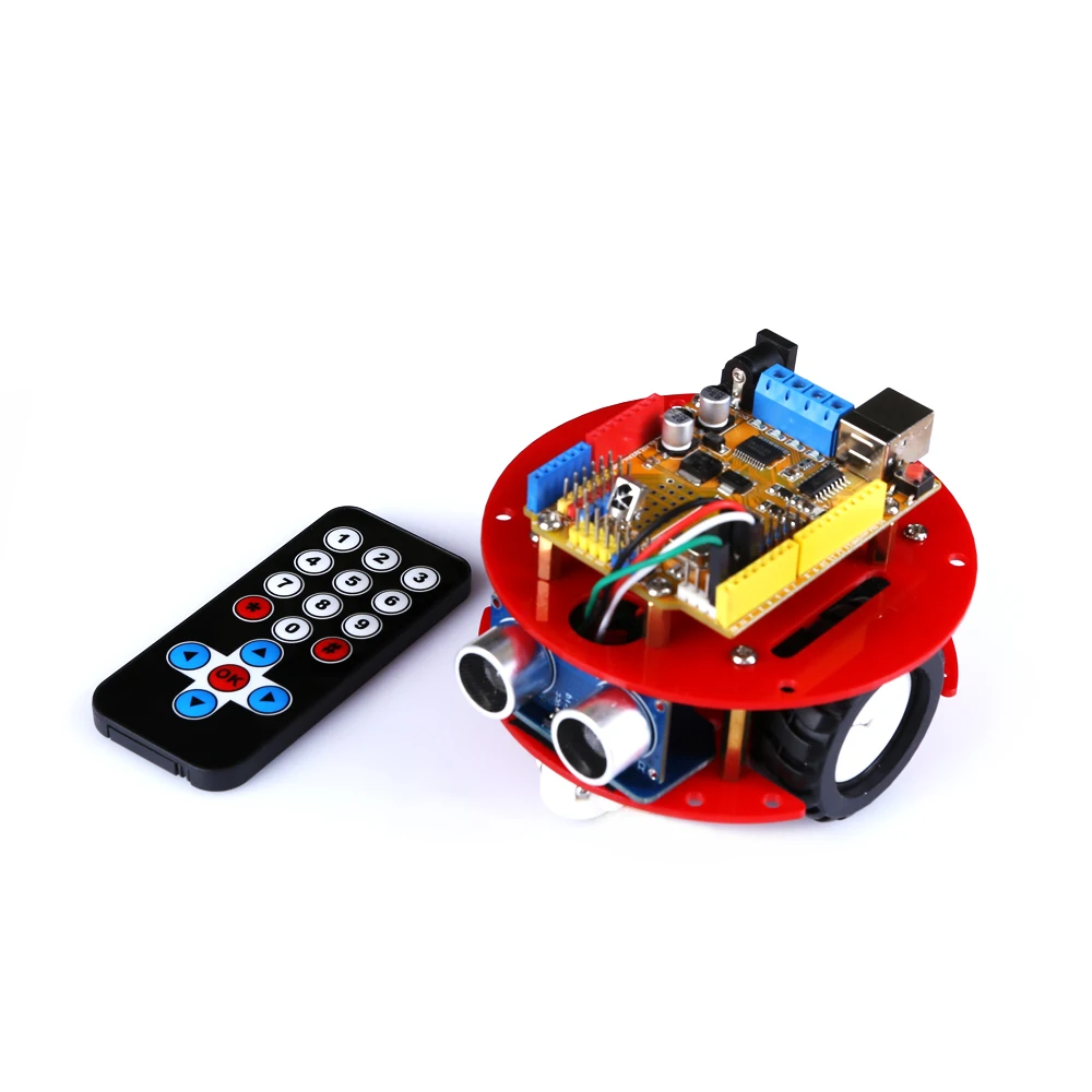 Mini Smart Robot Car Kit for UNO R3+ motor driver on board, Ultrasonic Sensor, IR Remote for Arduino,Ultrasonic tracking,STEM