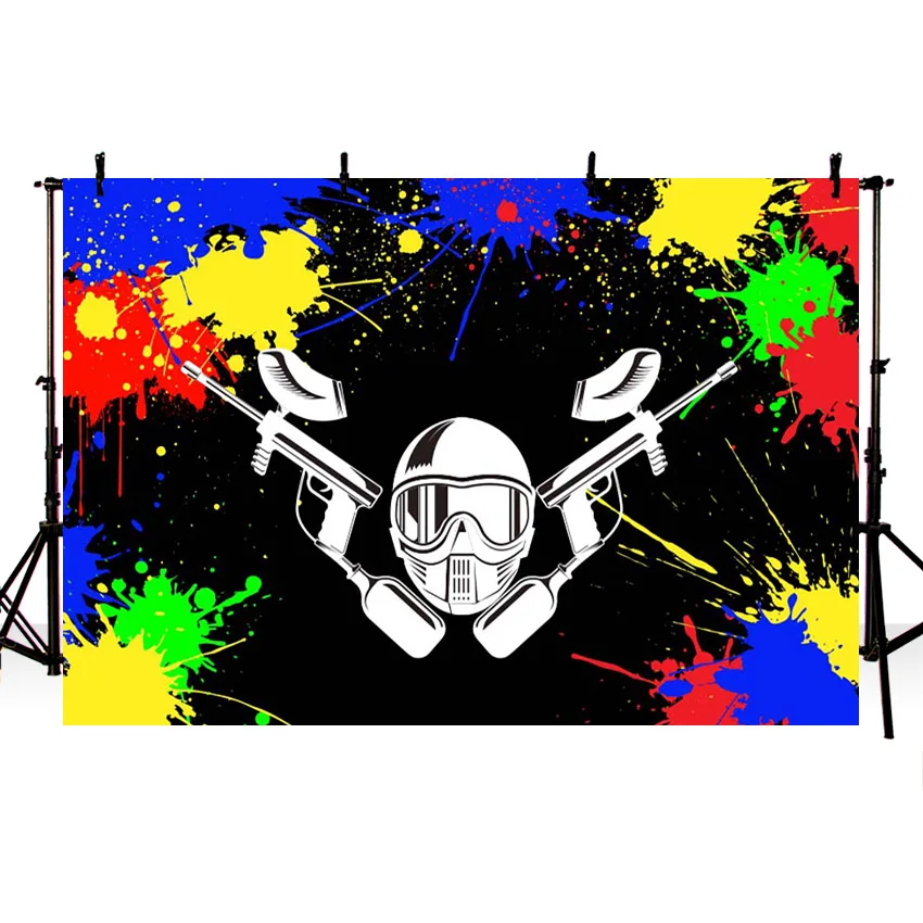 Avezano Paintball Gun Rave Party Backdrop Graffiti Helmet Background Photography Photo Studio Children Wallpaper Photocall Decor