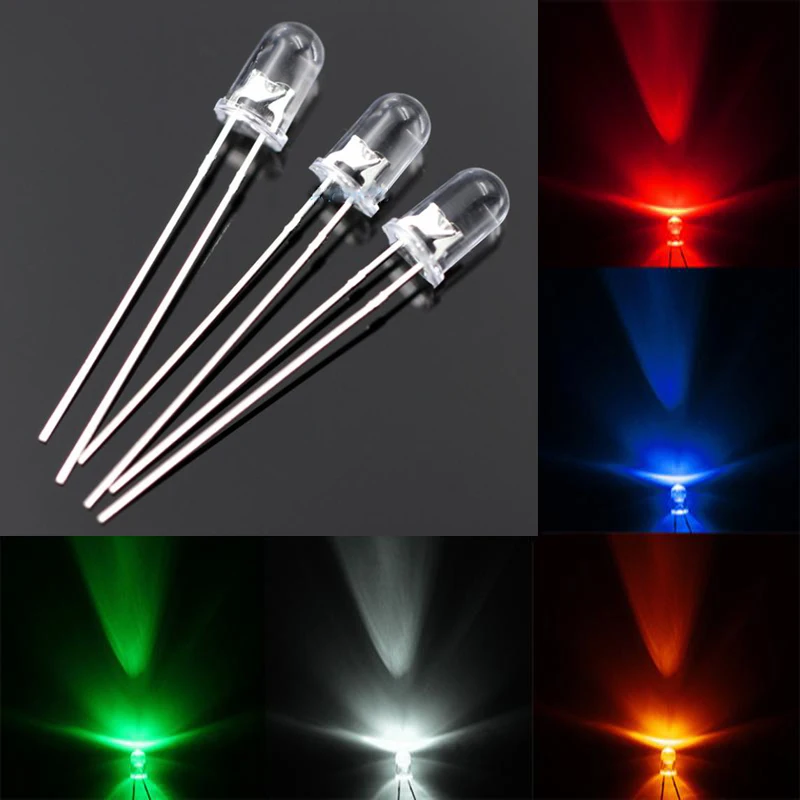 100 sztuk/partia długie nogi 29MM UltraBright czerwone/zielone/niebieskie/białe/żółte Ultra jasne 5mm okrągłe diody LED F5 Led 3.0-3.2V