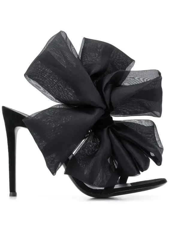 

Plus Size 44 Women Big Bowtie Bow Sandal High Heel Woman Sandals Stiletto Wedding Party Dress Shoes Bowknot Crystal Strap Slippe