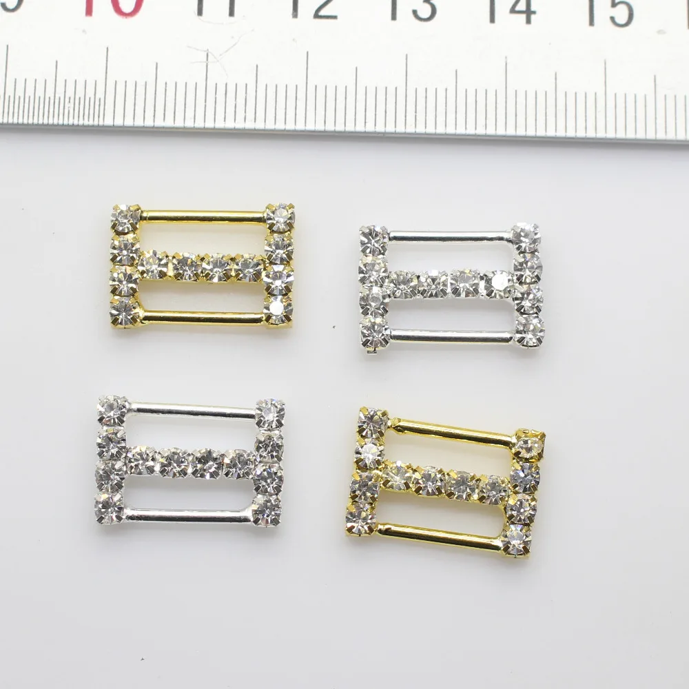 New 10Pcs/Lot Rectangle rhinestones buckles wedding invitation Diamond buckle Diy crystal decoration Hair  Ribbon Accessorie