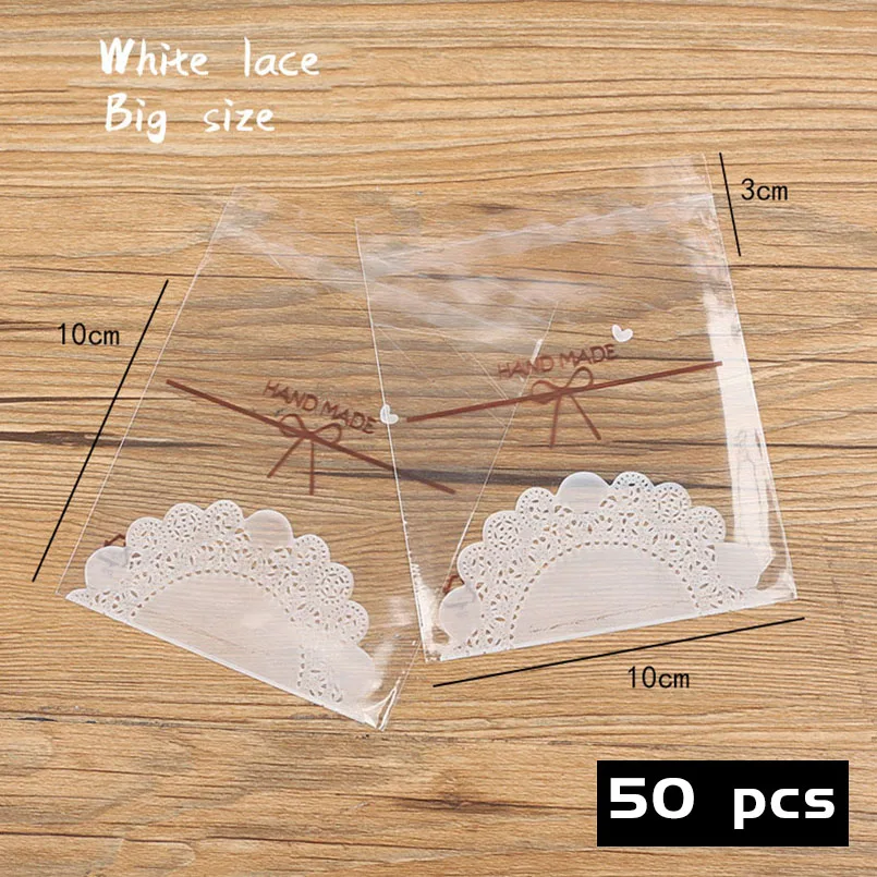 50pcs/lot Transparent Biscuit Cellophane Self Adhesive Goodie Bags Sector Carved Line Bow Flat Soap Packaging Bag Homemade Pack