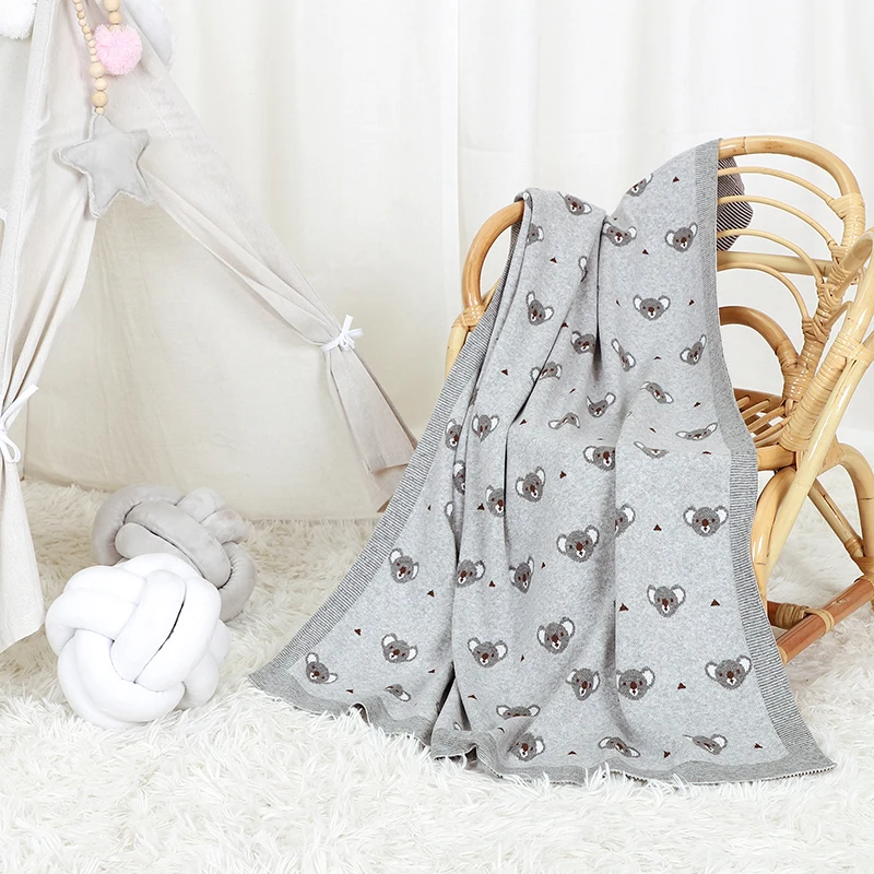 Baby Blankets Cute Cartoon Koala Infant Kids Sofa Plaid Bedding Quilt Cotton Knit Newborn Girl Boy Stroller Soft Swaddle Wrapper