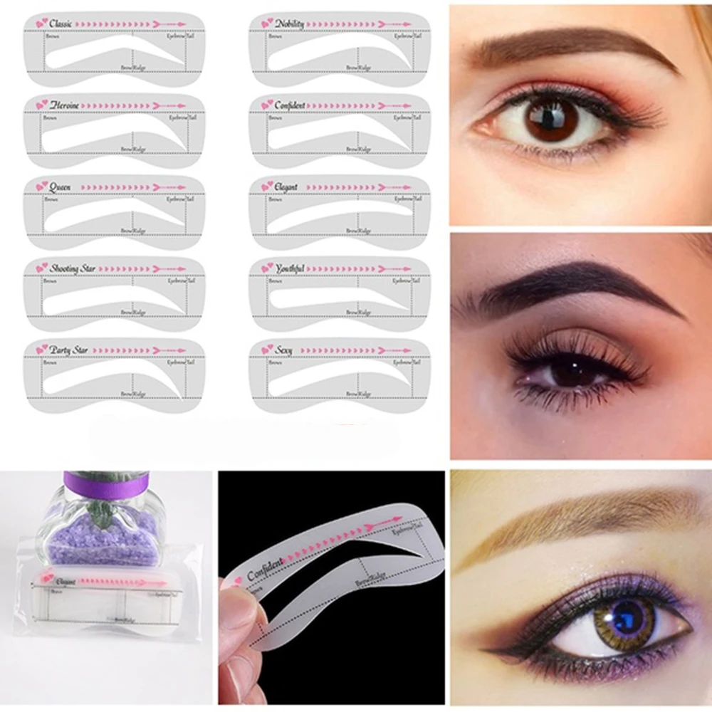 Pochoirs à sourcils réutilisables, 10 pièces, cartes de maquillage, autocollants