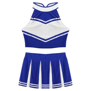 أنثى التشجيع زي المدرسة الزي المدرسي البنات كرنفال تأثيري الزي بلا أكمام طوق المحاصيل الأعلى مع تنورة مصغرة مطوي أفضل 6 ملابس مشجعة مبيعا - رقم 3