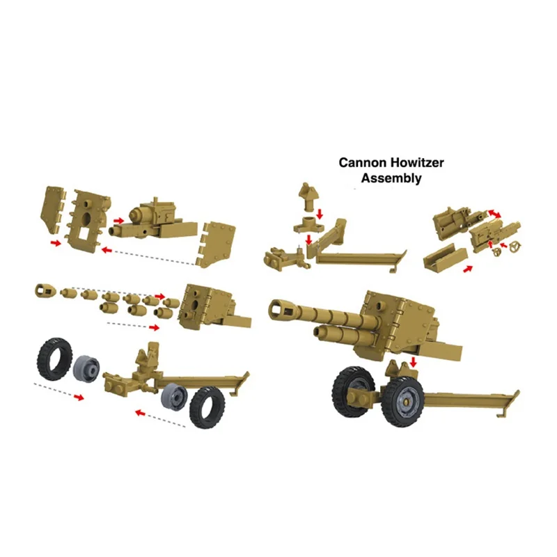 Military DIY Model Cannon Howitzer Interested Educational Building Blocks Birthday Present Compatible Suitable for Kids Military