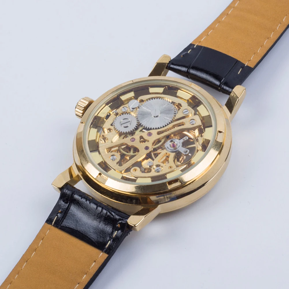 HOT SALE Men Fashion Luxury Hollow Skeleton Round Dial Faux Leather Strap Wrist Watch fashion men sports watches cool wristwatch