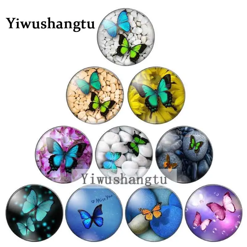 

New Beauty butterfly 8mm/10mm/12mm/18mm/20mm/25mm Round photo glass cabochon demo flat back Making findings ZB0543