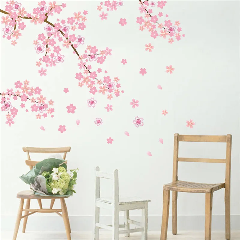 pink Cherry blossoms tree romantic diy home decal wall sticker girls bedroom TV background decorative store kitchen mural