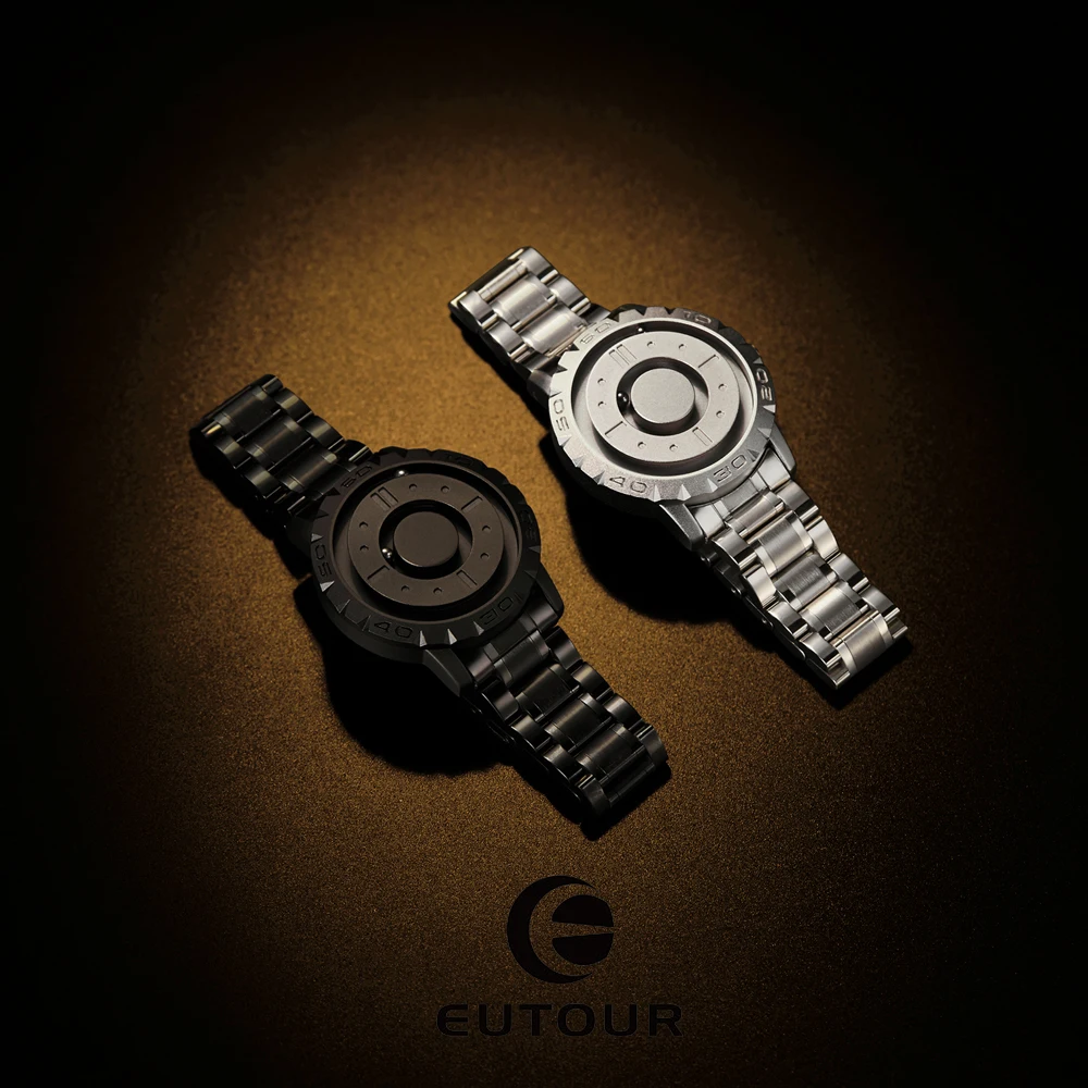 EUTOUR Watch for Men, Magnetic Ball Show Quartz Watches, Stainless Steel Watches Mens , Fashion Unique Wristwatches Mens