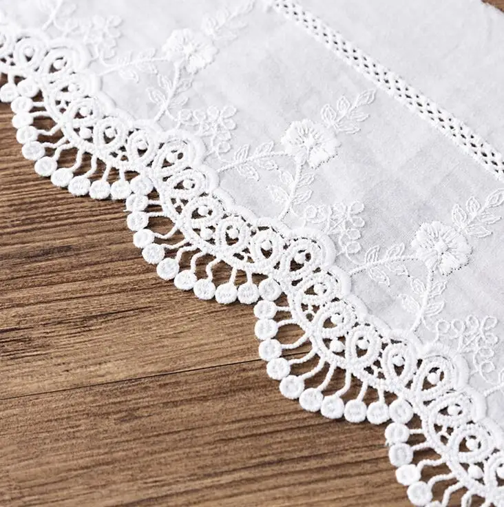 15cm Wide 1/2/3Yds/lot Eco-friendly 100% Cotton Embroidery Lace Fabric Wave Cutout Lace Trim DIY Sewing Accessories X023