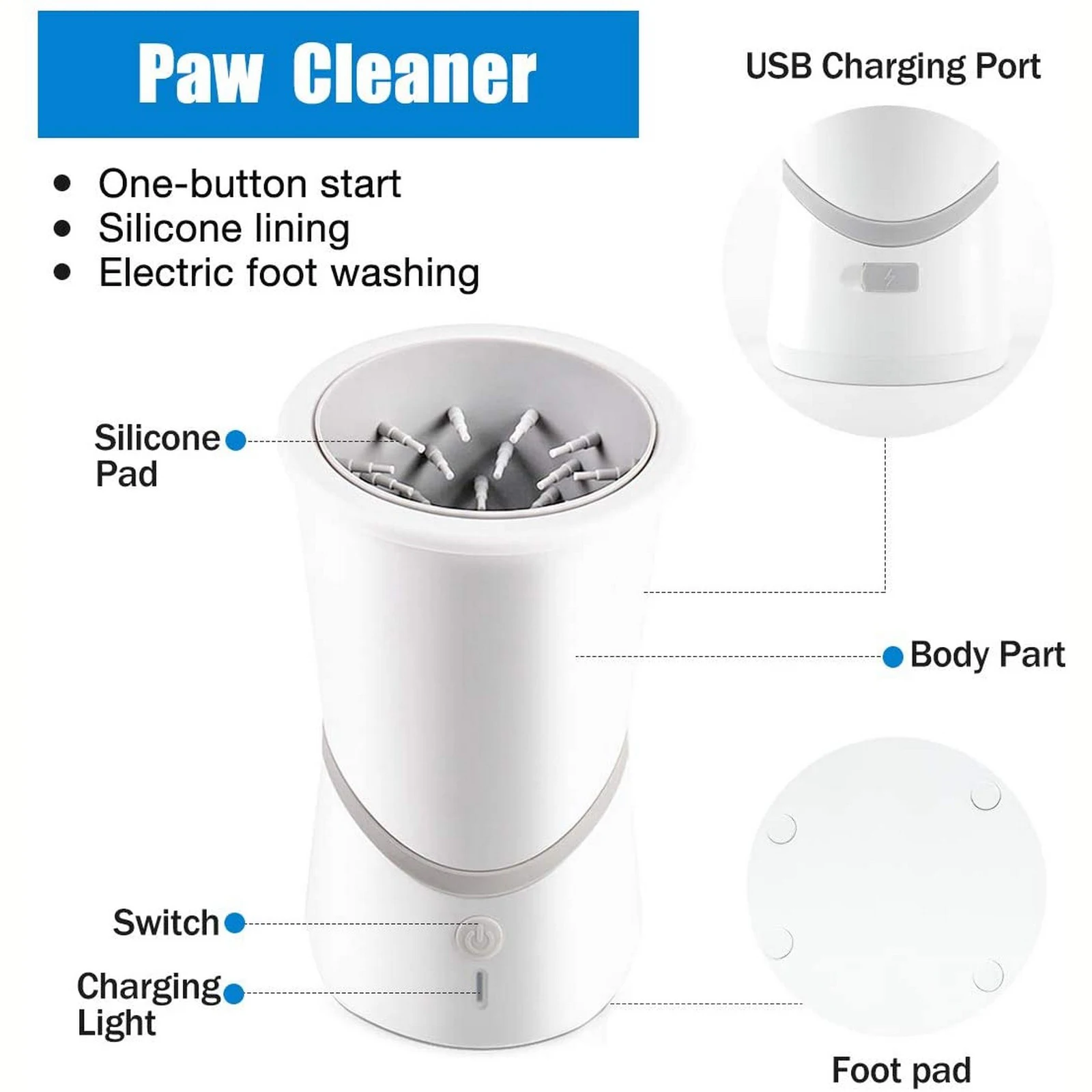Portátil elétrico Dog Paw Cleaner, Lavadora automática de pés Pet, Silicone macio, Garra Washer, Massageador, Escovas de limpeza rápida