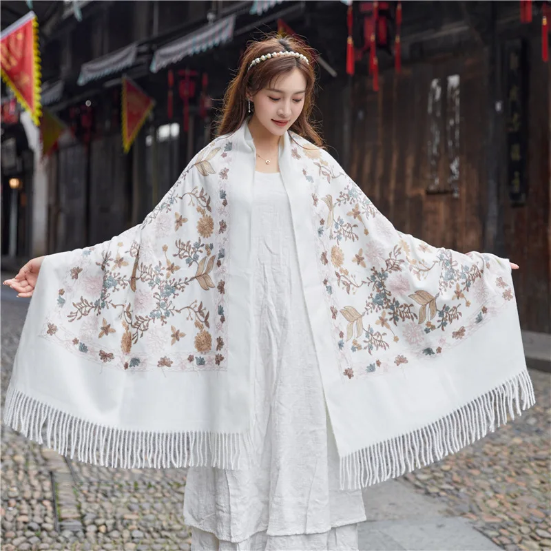 

Ultra Long Scarf Wrap Women Pashmina With Tassels Embroidery Flower Echarpes Chal Artificial Cashmere Cape Mujer Bufanda