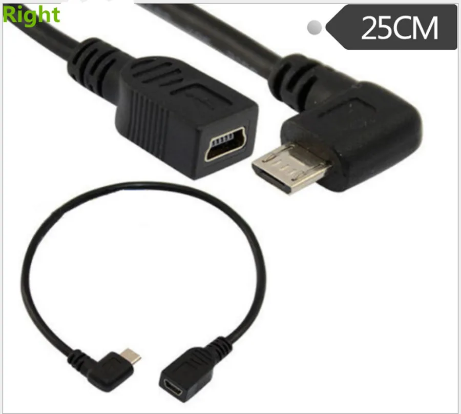 90 Degree Down&Up&Right & Left Angled Micro USB 2.0 5Pin Male to mini usb Female Extension connector Adapter Long plug Connector