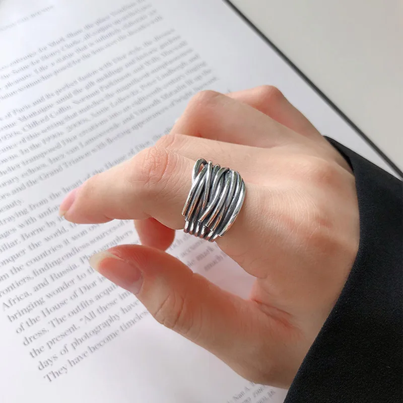Foxanry 9Silver Color Party Rings Vintage Multilayer Winding Handmade anillos Jewelry Gifts for Women Size 17mm Adjustable
