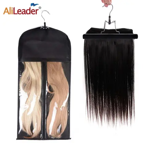 Alileader 저렴한 4 색 휴대용 가발 가방 옷걸이 가발 보관 가방 팩 홀더 머리 확장에 버진 헤어 씨실 클립