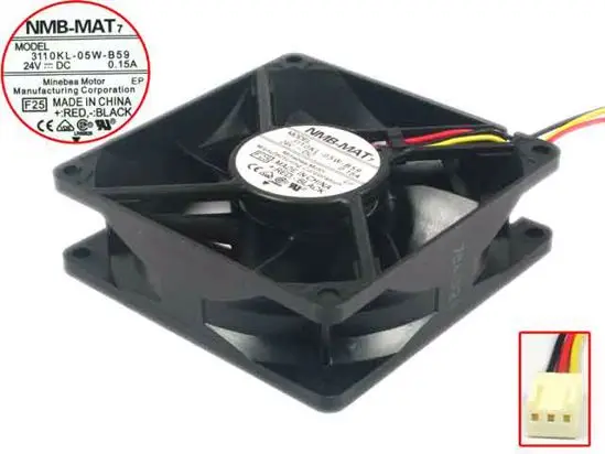 NMB-MAT 3110KL-05W-B59 F25 Server Cooling Fan DC 24V 0.15A 80x80x25mm 3-Wire