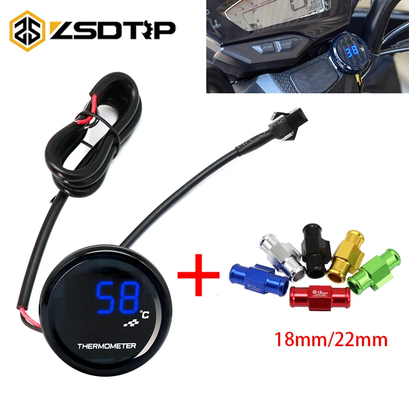 ZSDTRP Motorcycle KOSO Water Temperature Mini Meter With 18mm Sensor Water Temp Adapter Scooter And Racing Universal