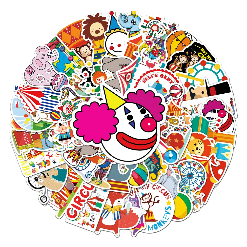 10/30/50pcs Amusement Park Circus Cartoon Stickers Aesthetic DIY Scrapbooking Water Bottle Bicycle Kids Toy Kawaii Stickers