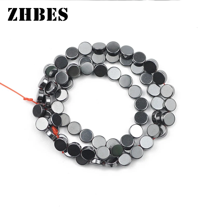 6/8MM COINS Shape Natural Stone Black Hematite Bead Spacers Flat Round Loose beads For DIY Jewelry Making Bracelet Accessories