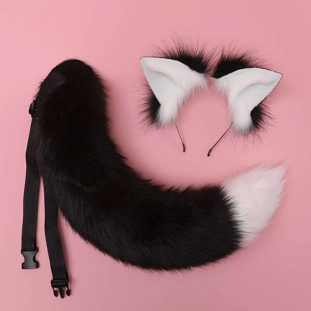 Cosplay Roupa Vrouwen Anime Kat Wolf Oren Hoofdtooi Staart Set Pluche Hoofdband Anime Voor Tail Chinese Haaraccessoires