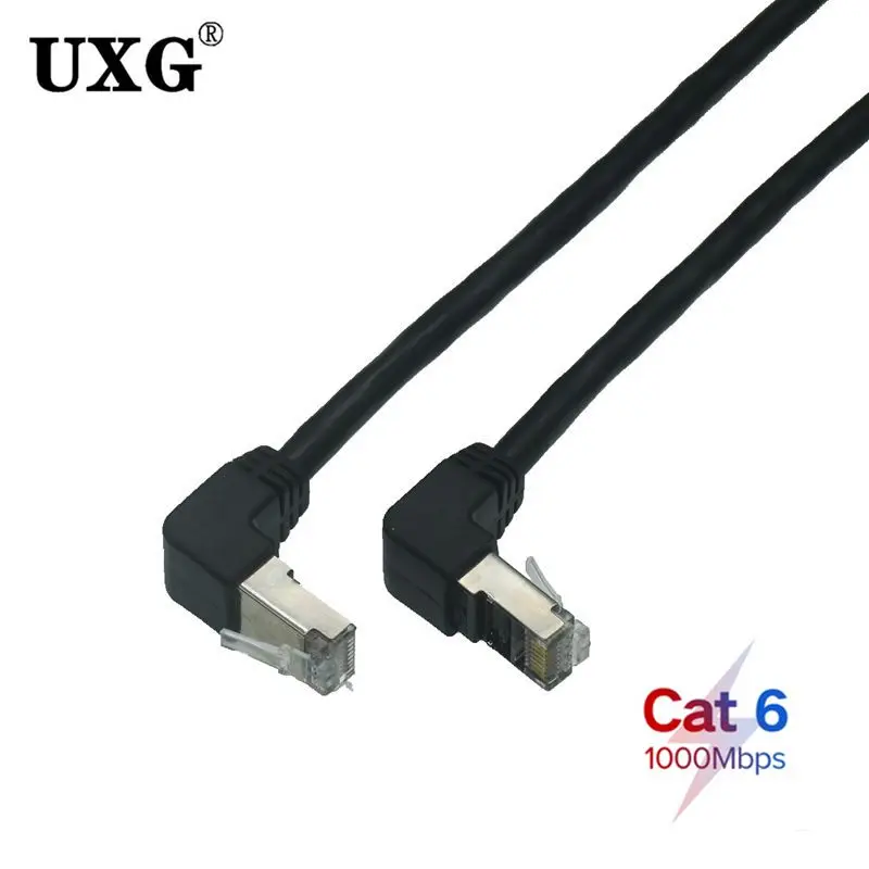 RJ 45 kątowy kabel Ethernet Cat6 90 stopni do kąt nachylenia UTP sklejka sieciowa kabel RJ45 typu L Cat 6 czarny 1M 2M 3M 5m 10m