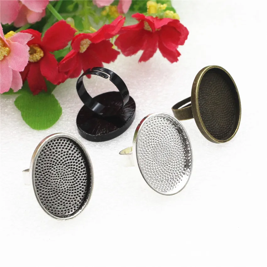Onebeading Fit 18x25mm Oval Cabochons Metal Ring Blank Setting Bezel Tray Base DIY Ring Making Accessories 10pcs K05124