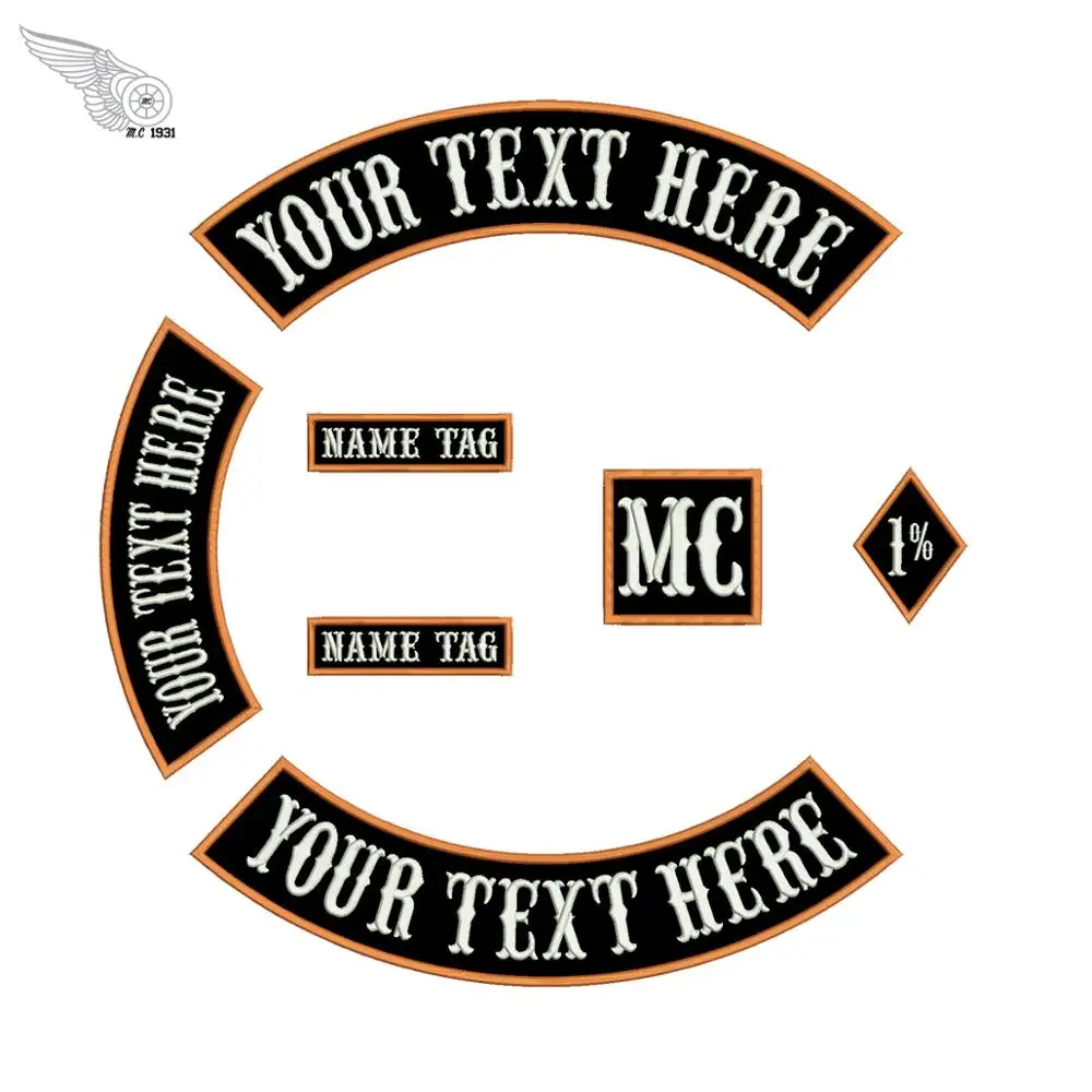 Rocker Custom Motorcycle MC 1% Biker Rider Patch Club ricamo punk Iron on Patch per abbigliamento Set completo 7 pezzi giacca Applique