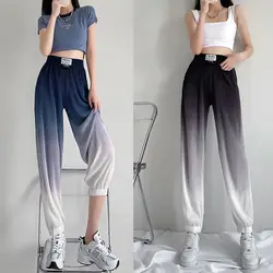 Pantaloni pieghettati drappeggiati in seta di ghiaccio pantaloni a gamba larga da donna estate 2021 Leggings a vita alta di colore sfumato pantaloni Casual larghi