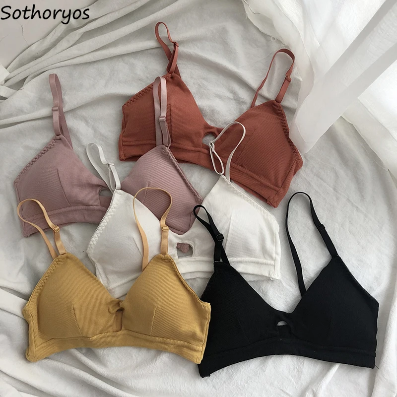 

Women Bras Students Solid Bralette Intimates Underwear Triangle Cup Spring Sexy Push Up Adjusted-straps Daily Girls Chic Fashion