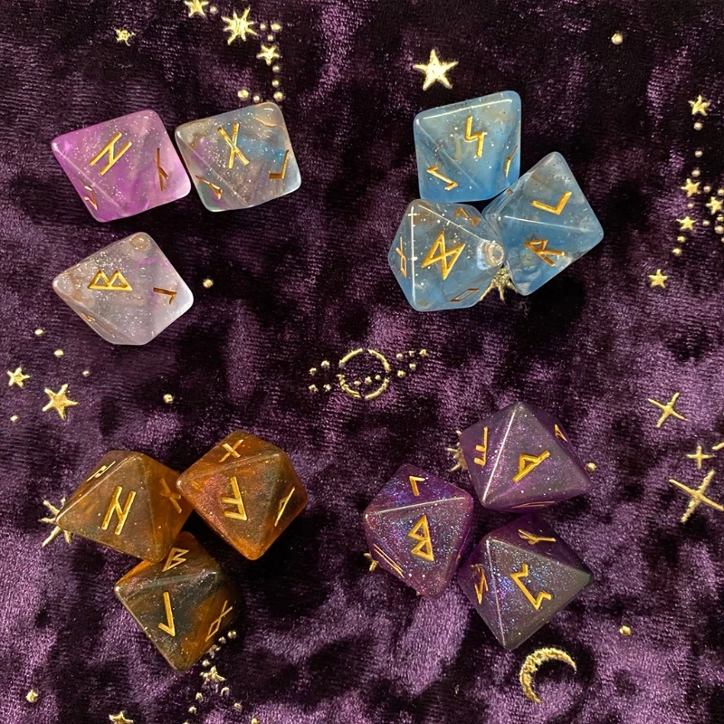 3 Pcs 8-Sided Rune Dice Resin Assorted Polyhedral Dices Set Divination Game Toys 