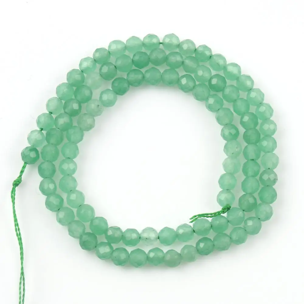 Natural Stone 2/3/4mm Green Aventurine Jades Faceted Mineral Loose Beads for Jewelry Making DIY Christmas Gift Bracelets 15\'\'