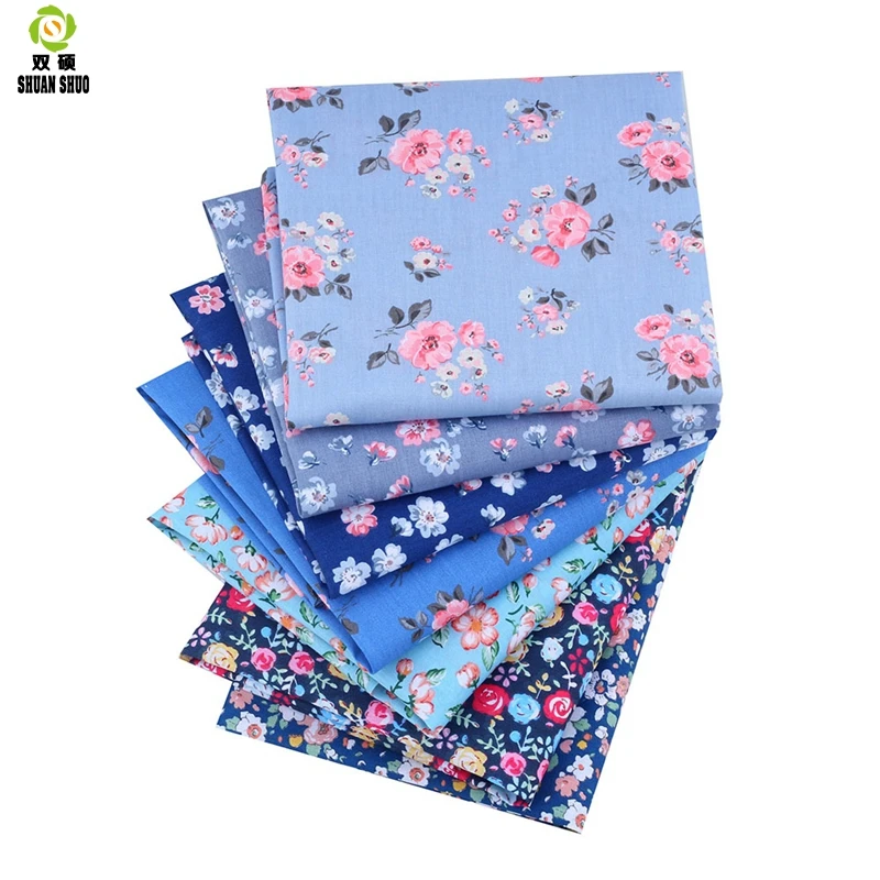 

Shuanshuo 7pcs/lot Blue Flora Tissus Cotton Fabric Patchwork Fabric Fat Quarter Bundles Fabric For Sewing Doll Cloths 40*50cm